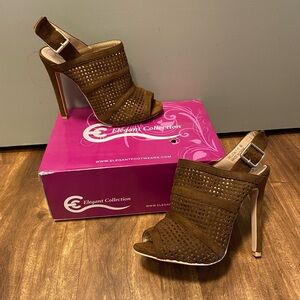 Brown Suede Peep-Toe High Heel Sandal